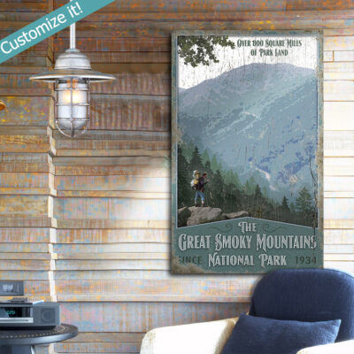 Personalized Custom Great Smoky Mountains National Park wall art, vintage retro sign