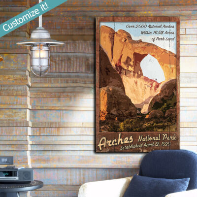 Arches National Park Sign, Custom National Park Wall Art, Poster printed on wood