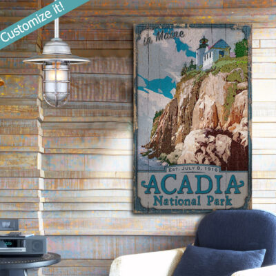 Personalized Acadia National Park Wood Sign, National Park Art printed on Wood, Bass Harbor Head Lighthouse art