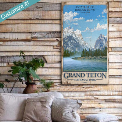 Personalized National Park Sign, Grand Teton, Vintage Sign