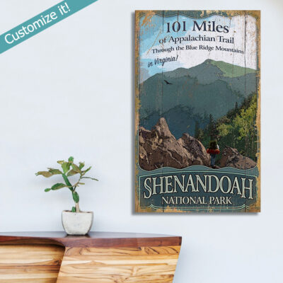 personalized Shenandoah National Park Art printed on Wood, Blue Ridge Mountains, Hike the Appalachian Trail Wall Art