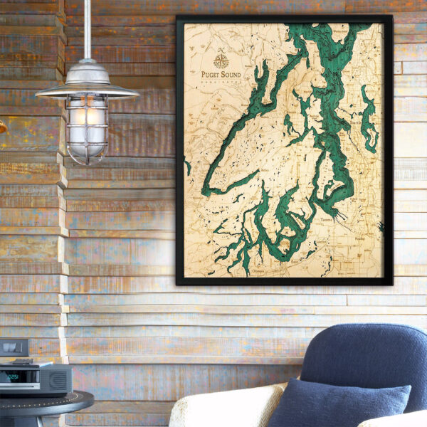 Puget Sound 3d wood map, Puget Sound poster