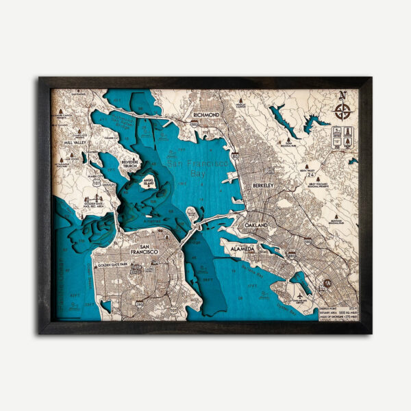 San Francisco Bay Area 3D Nautical Wood Map