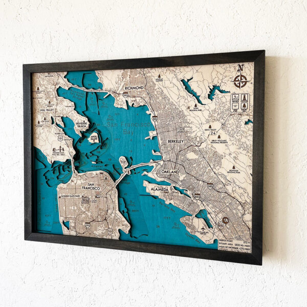 San Francisco Bay Area 3D Nautical Wood Map