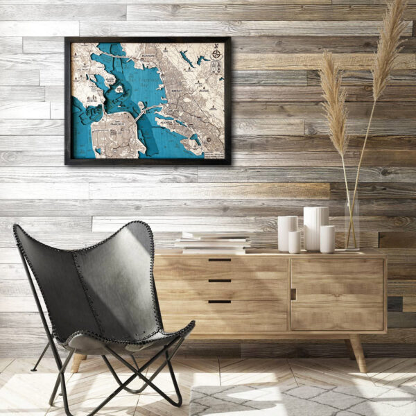 San Francisco Bay Area 3D Nautical Wood Map