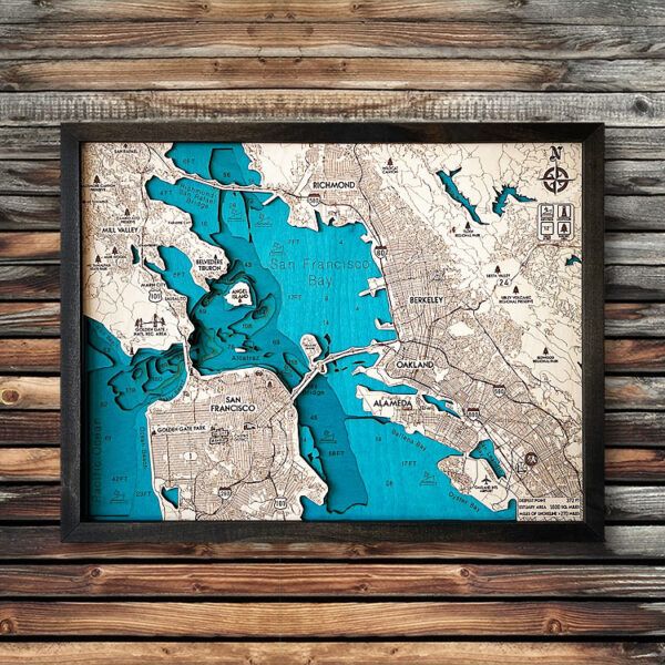 San Francisco Bay Area 3D Nautical Wood Map