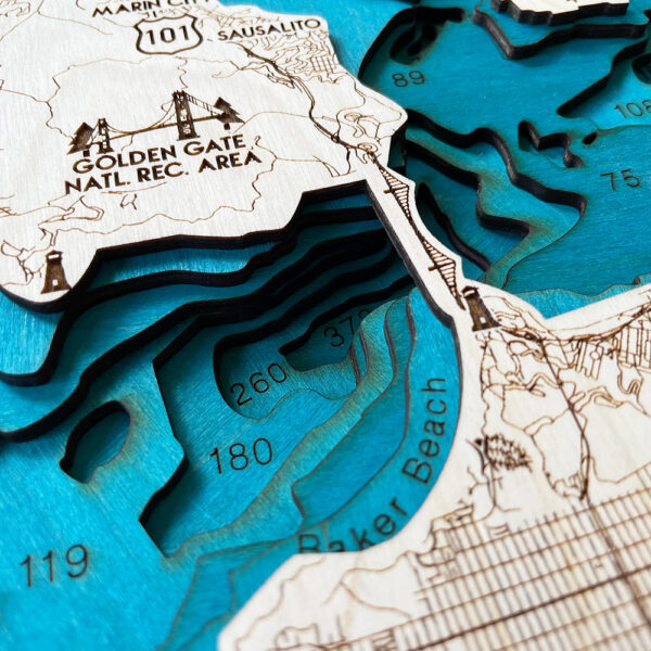 San Francisco Bay Area 3D Nautical Wood Map