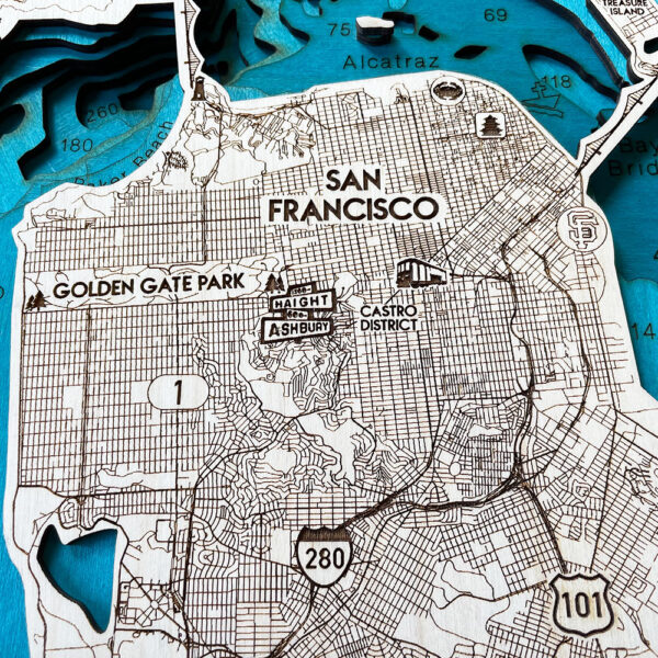 San Francisco Bay Area 3D Nautical Wood Map