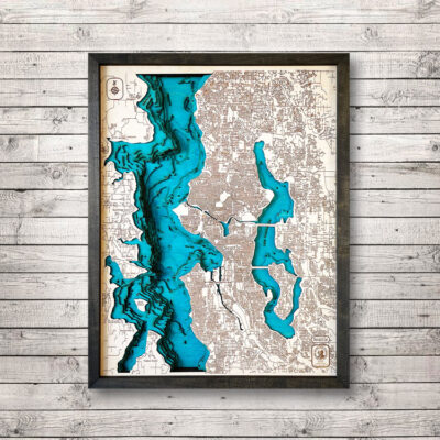 Seattle Washington 3D Nautical Wood Map