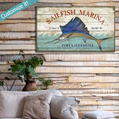 Sailfish Marina Vintage Sign, Nautical Wall Art