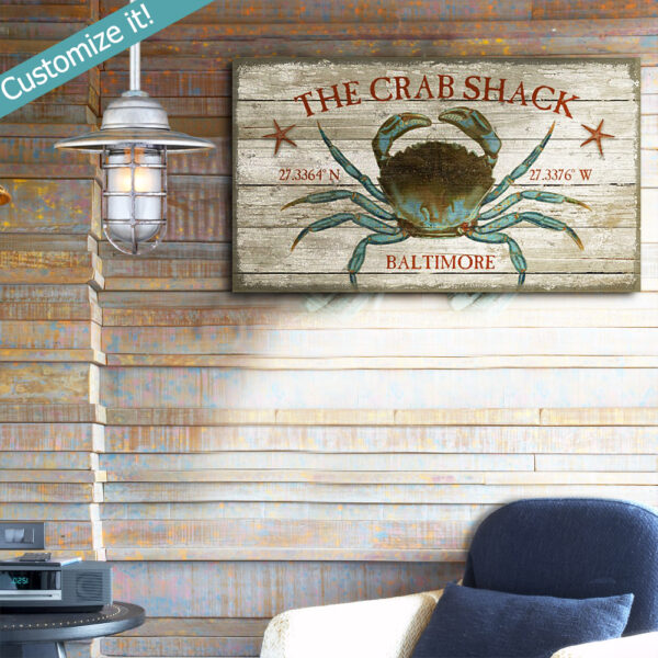 Chesapeake Bay Crab Shack Sign, Vintage Wall Art, Maryland, Nautical Decor