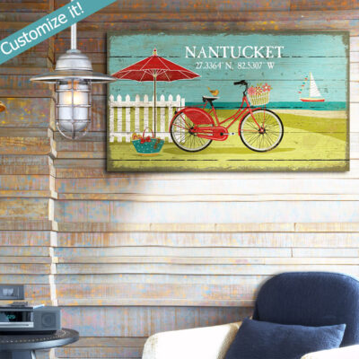 Nantucket Sign, Beachcruiser, bicycle sign, umbrella