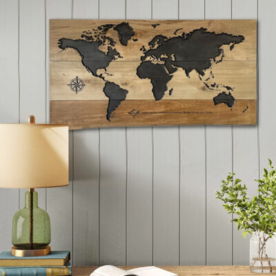 Wood Carved World Map, Rustin Cabin Decor, Wooden World Map