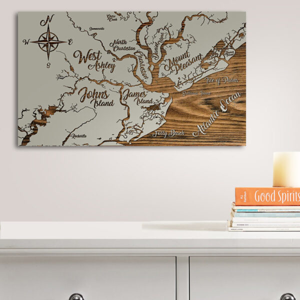 Charleston Carved Wood Map