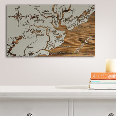 Charleston Kiawah Carved Wood Map