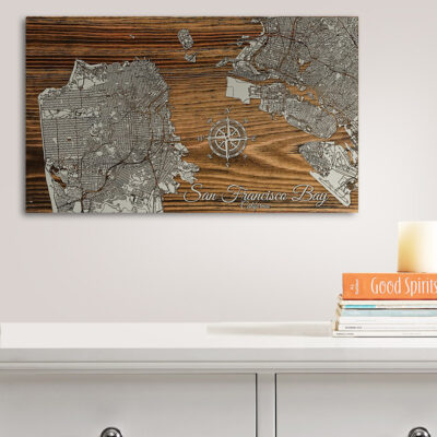 San Francisco Bay California Wood Map