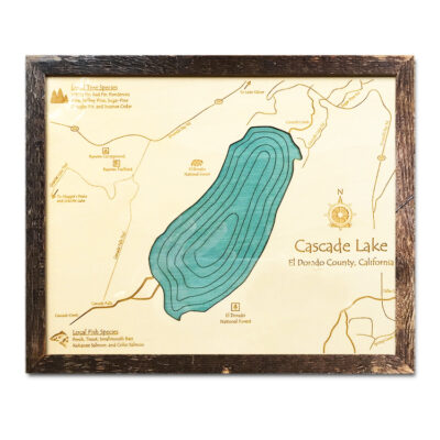 Cascade Lake, CA Single-Depth Nautical Wood Chart, 11" x 14"