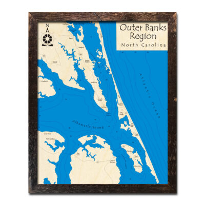 Outer Banks Framed Wood Map in 3D