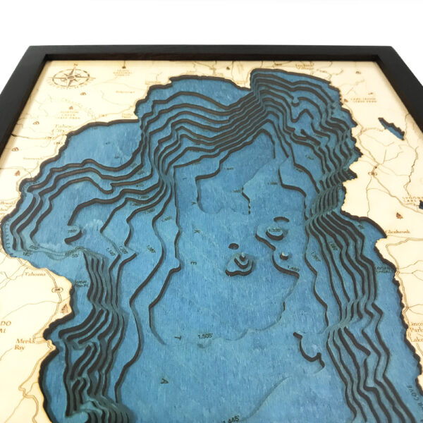 Tahoe wood map in Blue, Laser-etched, depth map