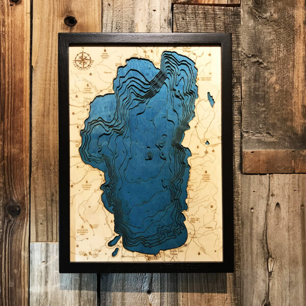 Wooden depth map of Lake Tahoe, home decor