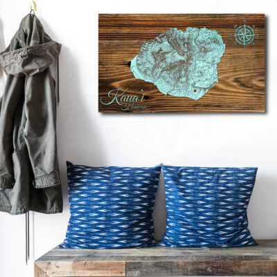 Kauai Hawaii Carved Wood Map