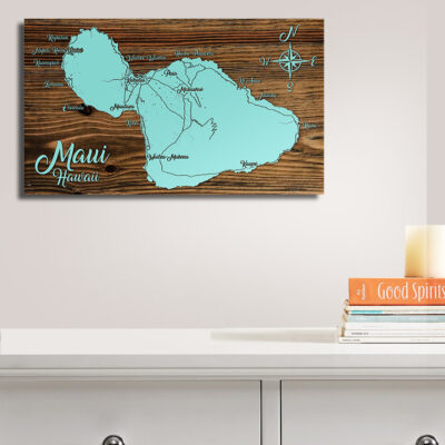 Maui Hawaii Carved Wood Map