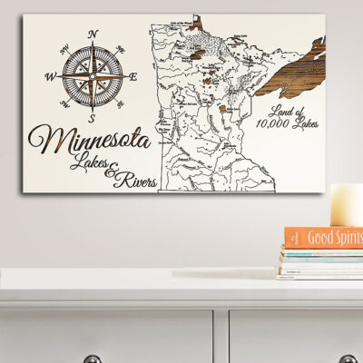 Minnesota Lakes & Rivers, Wooden Map, Wall Art, Home Decor