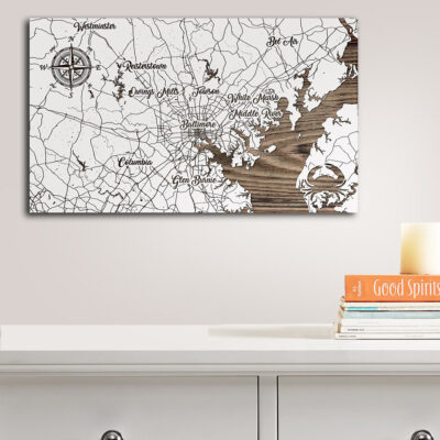 Baltimore Maryland Patapsco River, Wood Map, Nautical Decor, Chesapeake Wall Art