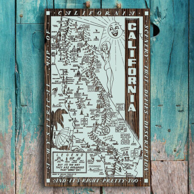 California Wood Map, Spoof Hysterical Map, California Wall Art, Poster printed on Wood