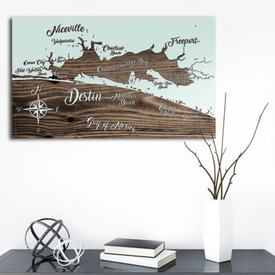 Destin FL Wood Map, Wall Art, Nautical Decor, Nautical Chart