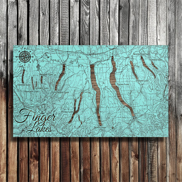 Finger Lakes NY Wooden Map, Laser-Carved Wall Art Home Decor