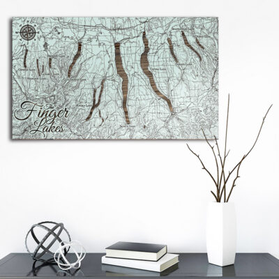 Finger Lakes NY Wooden Map, Laser-Carved Wall Art Home Decor