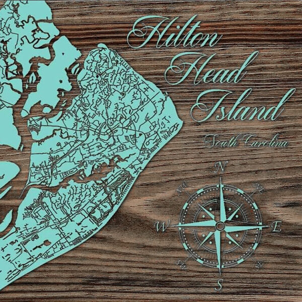 Hilton Head Wood Map, Laser Carved Maps, South Carolina