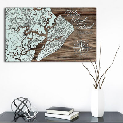 Hilton Head Wood Map, Laser Carved Maps, South Carolina