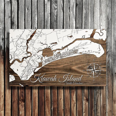 Kiawah Island Wood Map, SC Coast, Wall Art, Nautical Decor