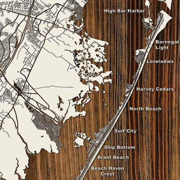 Wooden Map of LBI, Long Beach Island, Jersey Shore Map