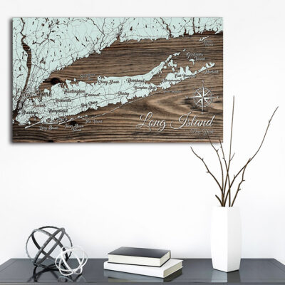 Long Island Map, Long Island Sound Wooden Map, Laser Carved Wall Art