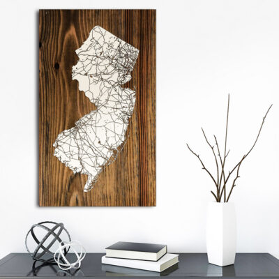 State of New Jersey Wood Map, Unique Engraved Wall Art, Home Decor