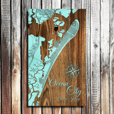 Ocean City NJ Wood Map, Nautical Beach House Decor