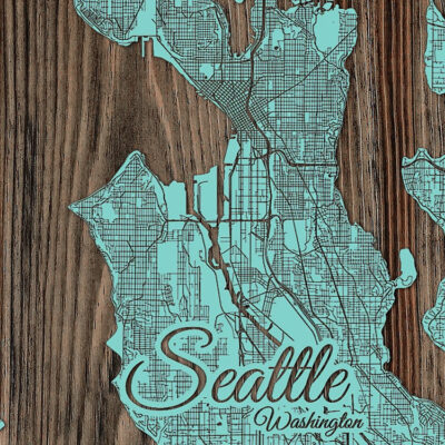 Seattle Washington Wood Map, Wall Art, Seattle Street Map etched in wood