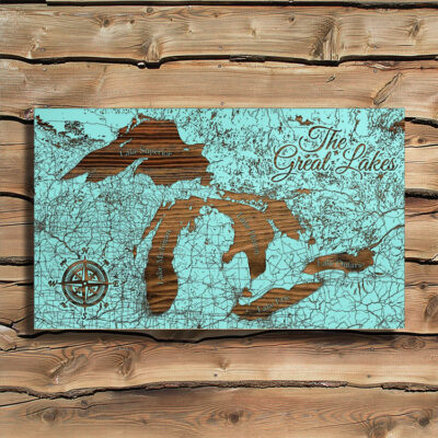 Great Lakes Wooden Map, Laser Engraved Wood Sign of the Great Lakes, Home Decor