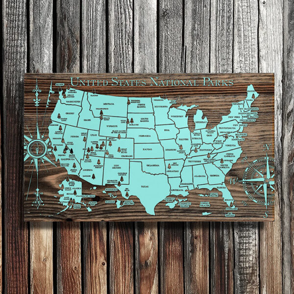 United States National Park Map, Wooden Map, Wall Art, National Park Art