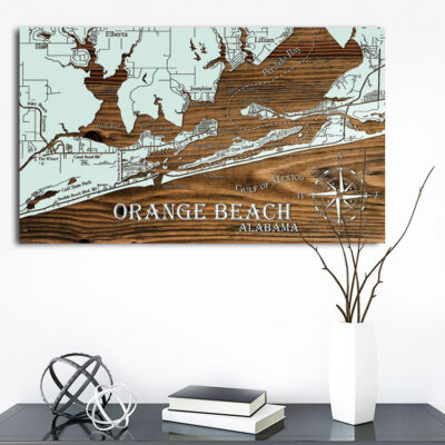 Orange Beach, Ono Island, Perdido Bay Wooden Map, Nautical Decor, Beach House Decor, Wall Art