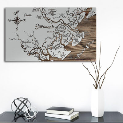 Savannah, Tybee Island Wood Map, Nautical Decor, Beach House Decor, Wall Art