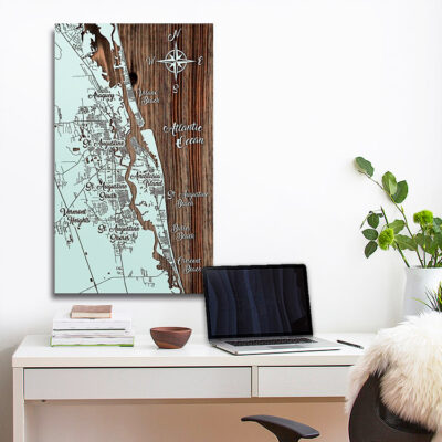 Saint Augustine Map, Wooden Map, Nautical Decor, Wall Map