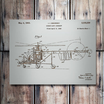 Direct Lift Helicopter Patent Wooden Aviation Art Sign