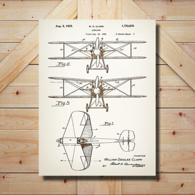 Modern Airplane Aviation Patent Carved Wood Art SIgn