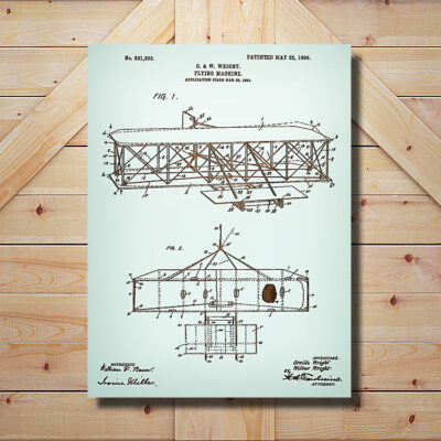 Wright Brothers Flying Machine Patent Carved Wood Art