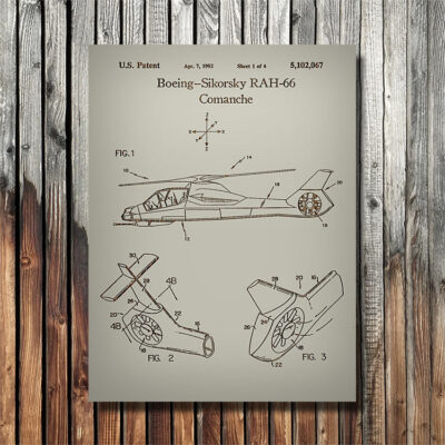 Boeing Sikorski Comanche Helicopter Patent Carved Wood Sign