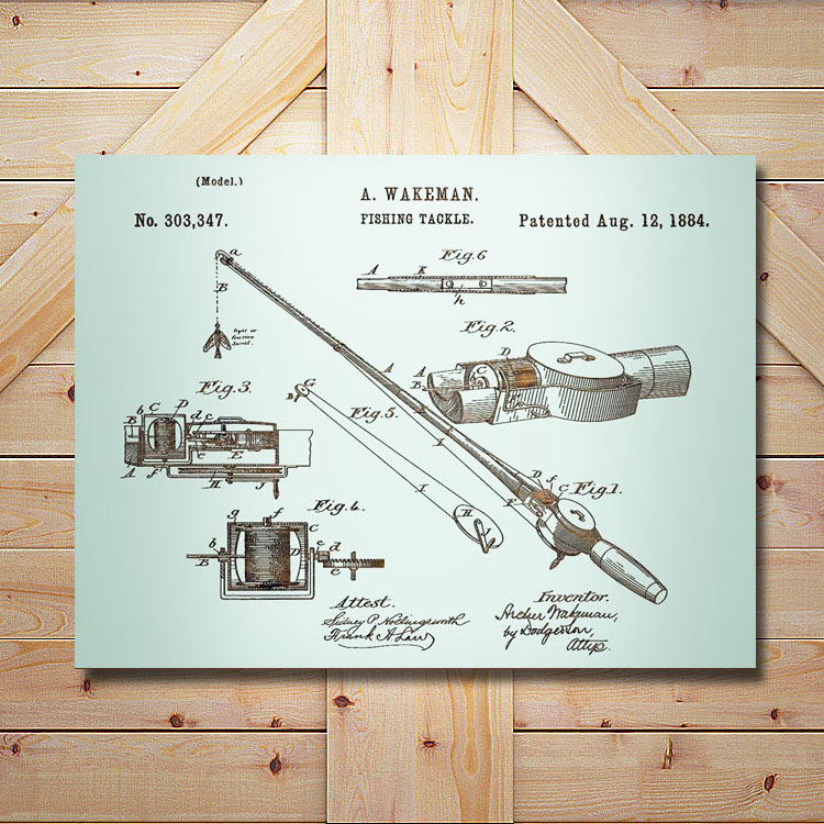 Fishing Pole Patent Wooden Art Sign